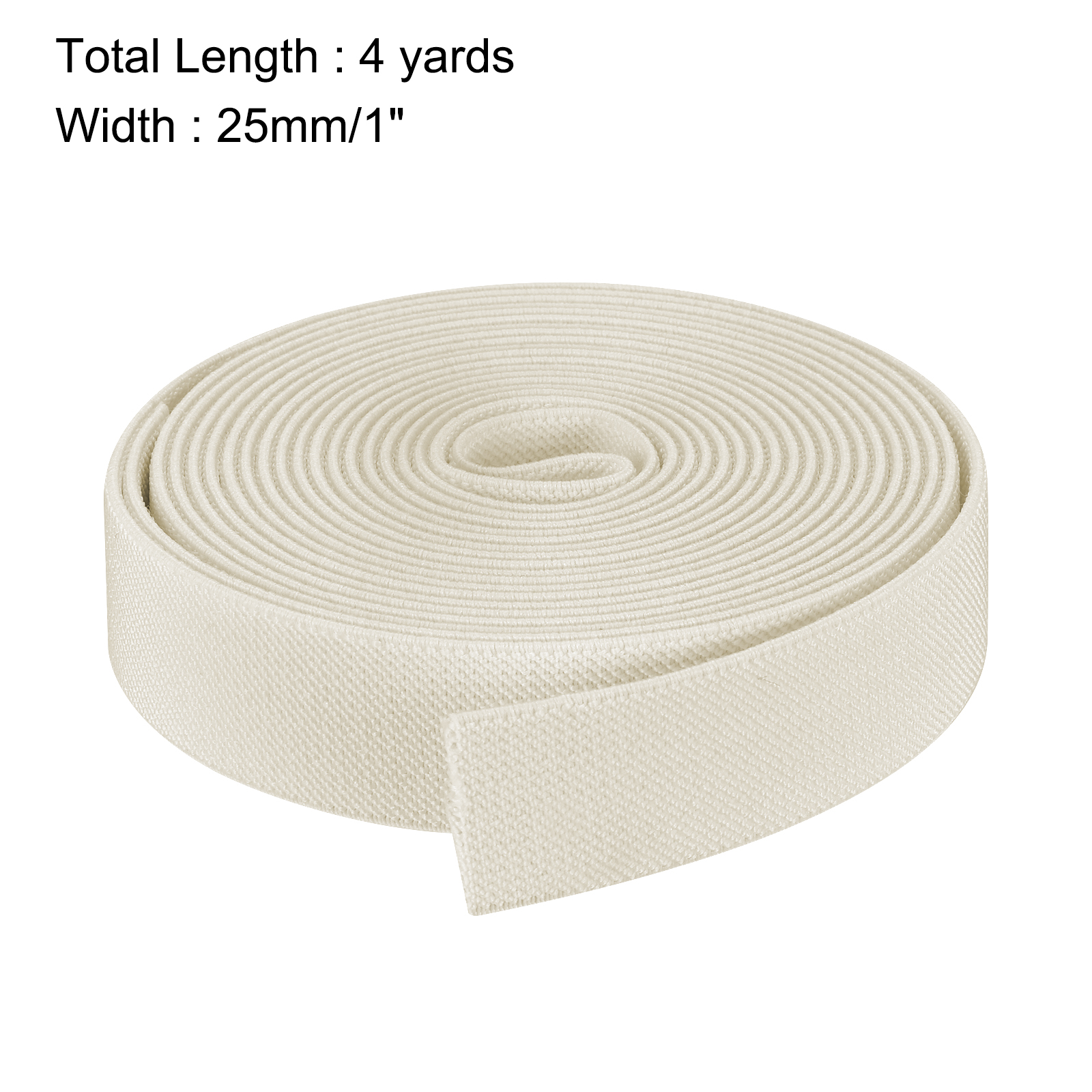 Twill Elastic Band Double Side 1 inch Flat 4 Yard 1 Roll Flat Elastic Ribbon Cord Cream White for Sewing, Waistband, Beige